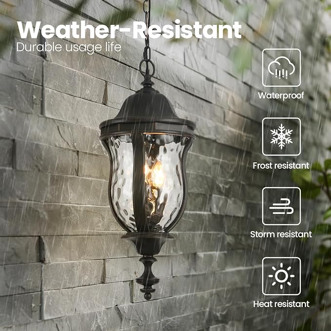 Large Outdoor Pendant Light Fixtures, 23.6'' Exterior Hanging Lantern Porch - Image 4