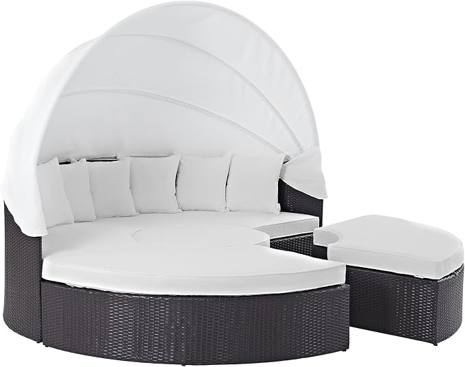 Modway Convene Wicker Rattan Outdoor Patio Retractable Canopy Round Poolside - Image 4
