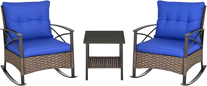 Outsunny 3 Piece Patio Rocking Chair Set, Outdoor Wicker Bistro Set by Outsunny