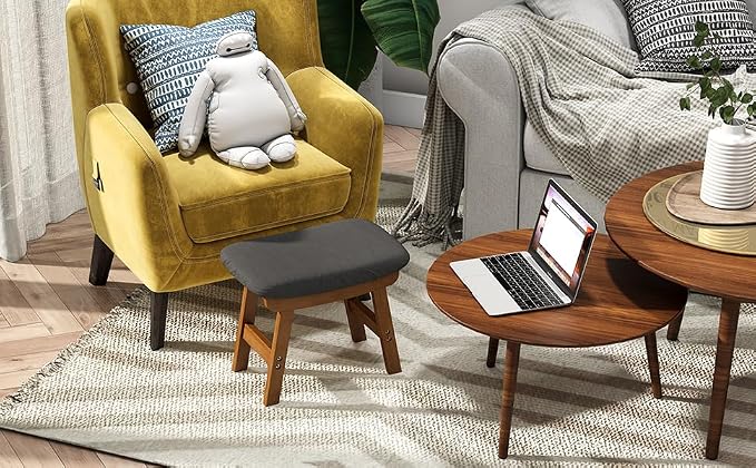 Gray Foot Stools Ottoman, Small Soft Footrest Ottoman - Image 6