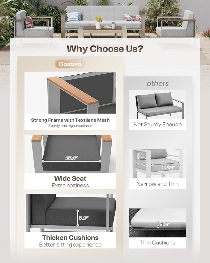 Outdoor Aluminum 3-Seat Sofa, Modern Patio Patio Furniture - Image 6