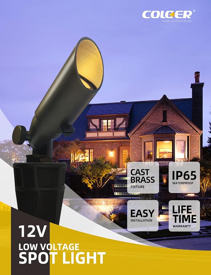 COLOER Mini Size Die-cast Brass Landscape SpotLights Outdoor, 12Volt AC/DC Low - Image 2