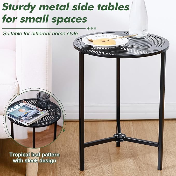 Party Zealot 1-Pack Small Round Metal Side Tables, 13-Inch Black Outdoor End - Image 4