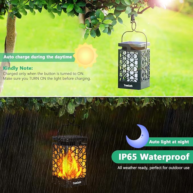 TomCare Solar Lights Upgraded Solar Lantern Flickering Flame Outdoor Hanging - Image 5