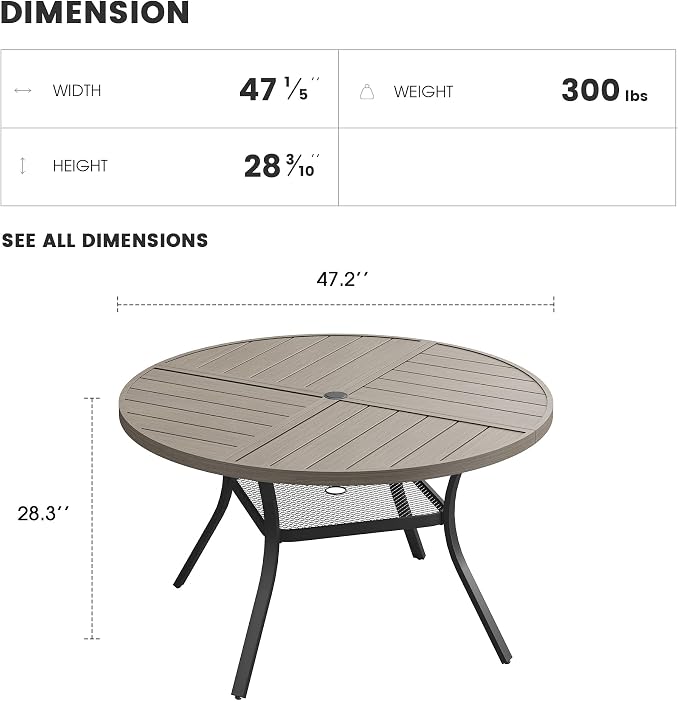 Patio Dining Table for 4-6, Round Metal Outdoor Table - Image 3