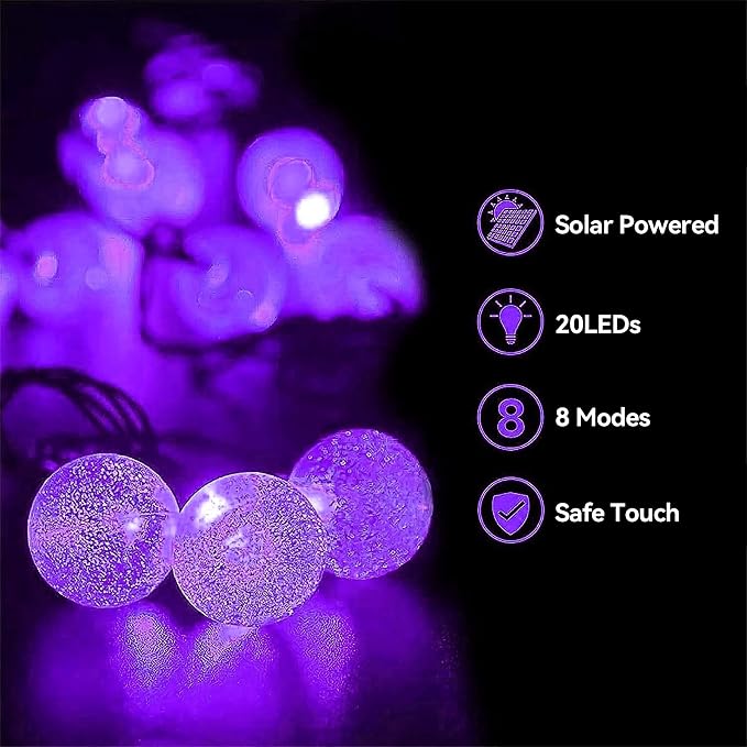 20 LED Decorations Crystal Globe Solar String Outdoor Lights - Image 4