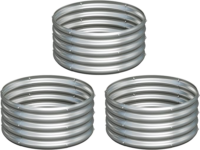 3PCS 2x2x1FT Galvanized Raised Garden Bed Kit, Vegetable Boxes-Round Metal by Yortrek