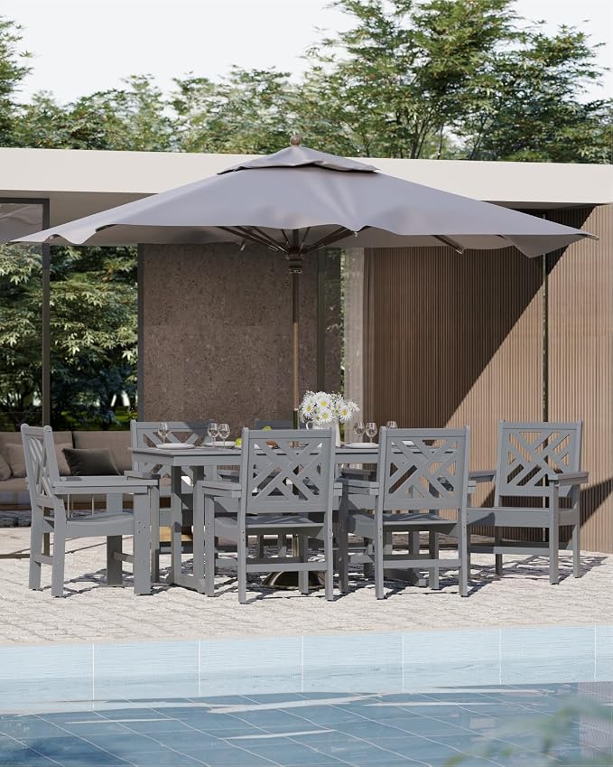 7-Piece Outdoor Dining Set, HDPE All-Weather Patio Table and Chairs Set - Image 7