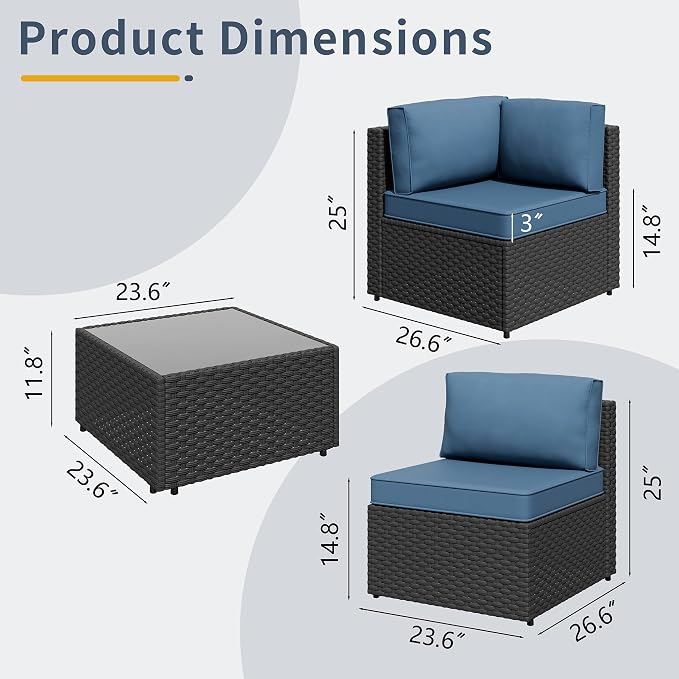 SUNLEI 5 Piece Patio Furniture Sets, Low Back All-Weather Rattan Sectional Sofa - Image 2