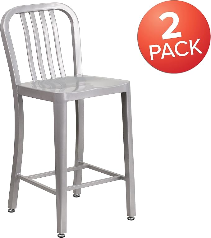 Flash Furniture Gael Commercial Grade 2 Pack 24" High Silver Metal - Image 4