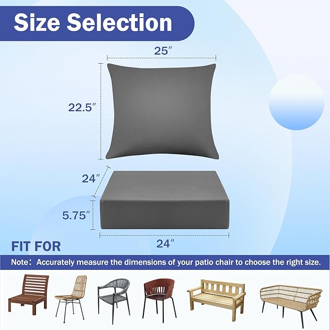 Outdoor Seat Cushion Set, Waterproof & Fade Resistant Patio Chair Cushions - Image 2
