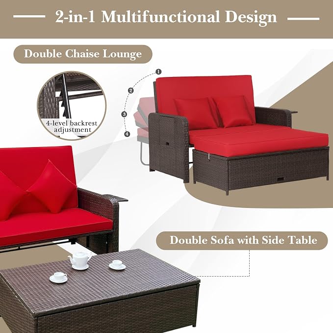COSTWAY Patio Rattan Daybed - Image 9