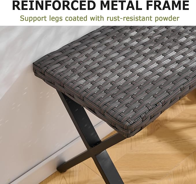 Outdoor Rattan Backless Bench Set of 2, Weatherproof Patio Bench - Image 8