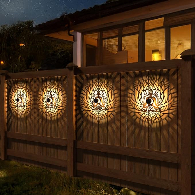 4 Pack Solar Fence Lights Metal Solar Powered Outdoor Wall Deck Step Lights Zen - Image 2