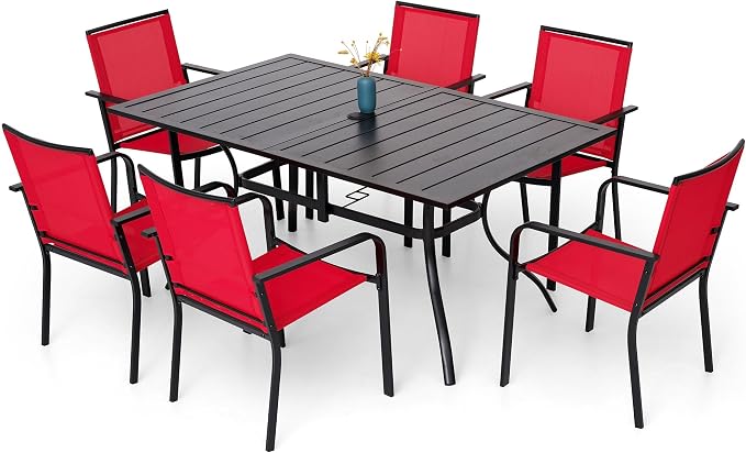 7-Piece Outdoor Dining Set, Powder Coated Steel Table by Anmutig