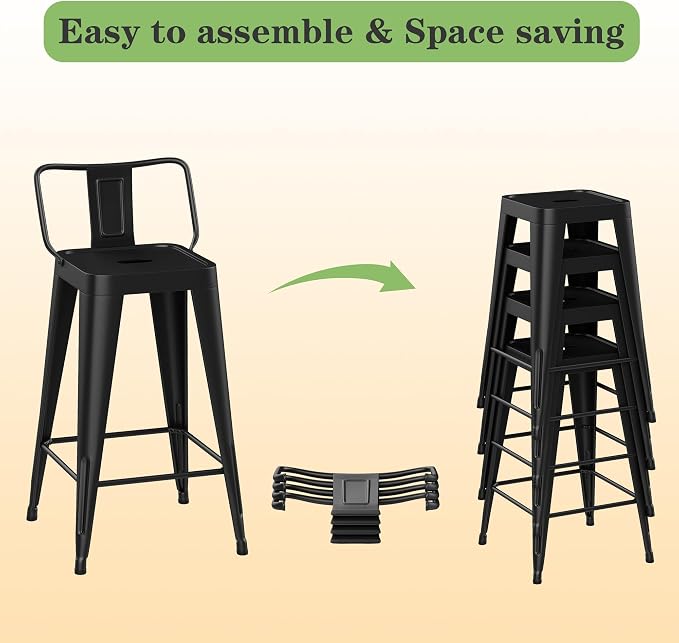 Metal Bar Stools Set of 2 Barstools Indoor/Outdoor Counter Height Bar Chairs - Image 3