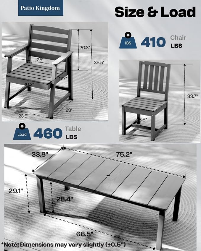 9-Piece Outdoor Dining Set for 8, 75.2" HDPE Table - Image 6
