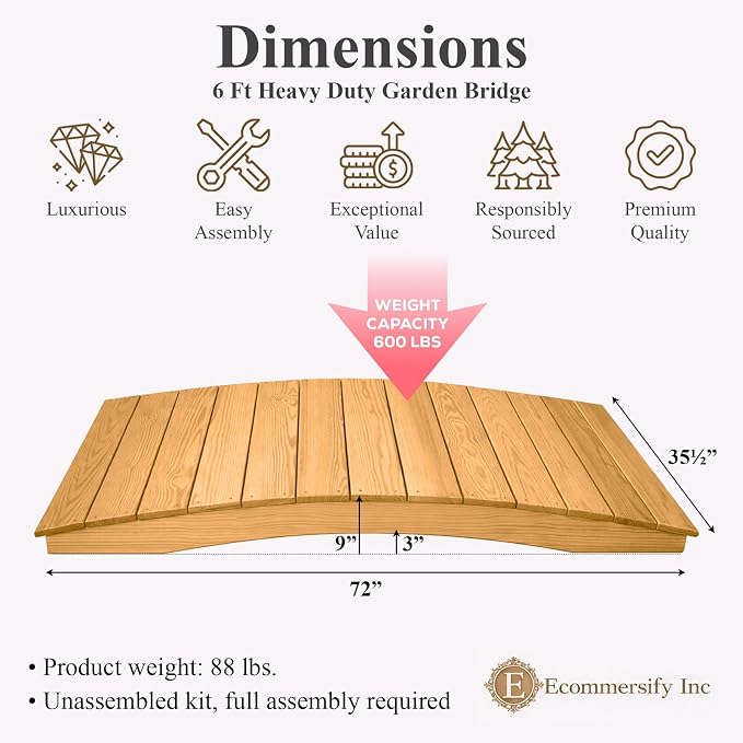 6 FT Oak Amish Made Pinewood Heavy Duty Garden Bridge - Image 2