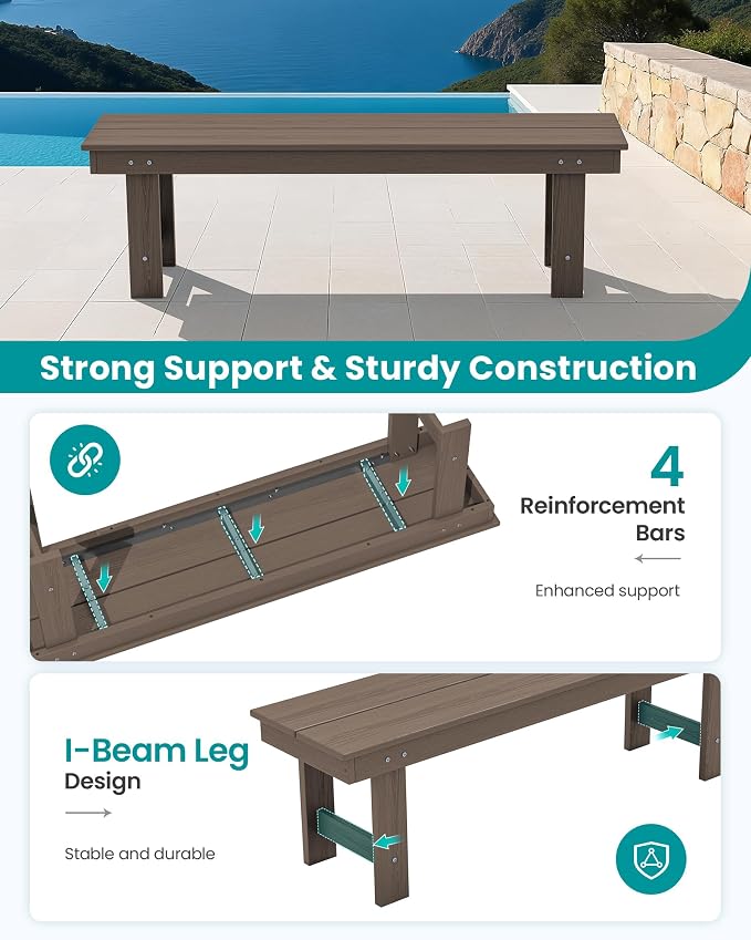 SERWALL 2-Person Outdoor Bench Backless, HDPE Outdoor Benches Weatherproof - Image 5