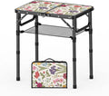 Small Camping Table, Vintage French Flowers Pattern Folding Table, Adjustable by YihuiKo