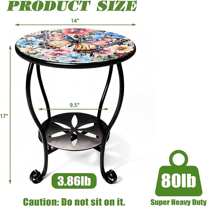 Outdoor Side Table Mosaic Patio Small End Table Metal Coffee Tea Accent Table - Image 2