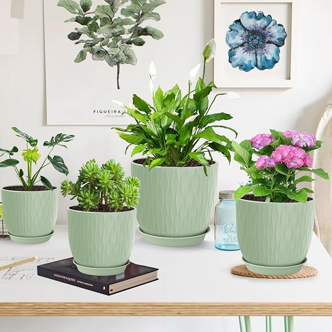 Plastic Plant Pots 10/9/8/7.5/7 inch Set of 5, Flower Planters - Image 7