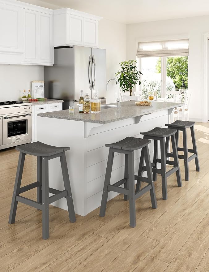 Weatherproof Bar Stools Set of 4, Saddle Seat, Bar Height Stools - Image 2