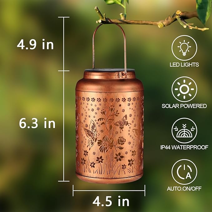 2 Pack Solar Lanterns Outdoor Waterproof, Butterflies Garden Decor Gifts - Image 3