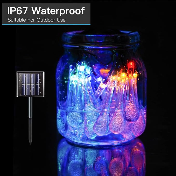 suddus 2 Pack 30 LED Solar String Lights Outdoor Waterproof, Water Drop Solar - Image 6