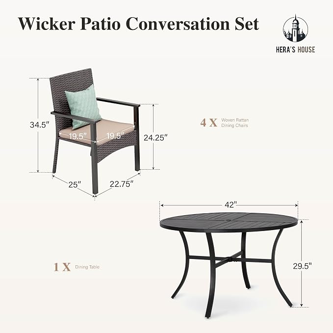 HERA'S HOUSE 5 Pieces Patio Dining Set, Outdoor Dining Set - Image 7