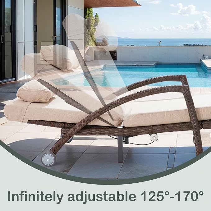 Outdoor Lounge Chairs Set of 4, Hydraulic Adjustable Outdoor Chaise Lounge - Image 6