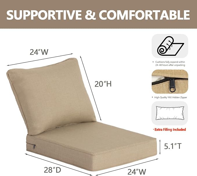 Goodgoods 24 x 28 Outdoor Patio Deep Seat Cushions 2-Pack, 1000+ Hours - Image 2