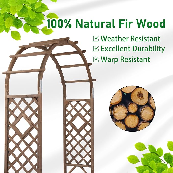 VINGLI Wooden Garden Arbor, Wedding Arch, 7ft Arch Backdrop Stand - Image 4