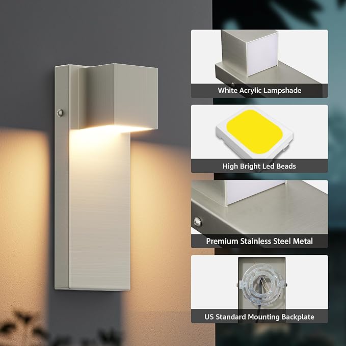 2 Pack 13" Modern Outdoor Led Wall Light, 16W 3000K 1200Lumen Porch & Patio - Image 7