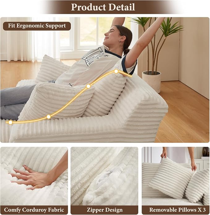 78.7" Chaise Lounge Chair Indoor, Oversized Boneless Couch Comfy Upholstered - Image 5