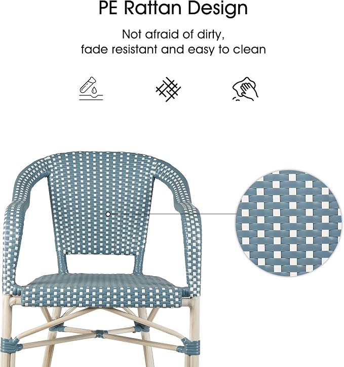 PURPLE LEAF Dining Chair Set of 2 Outdoor French Bistro Chairs Hand-Woven - Image 6
