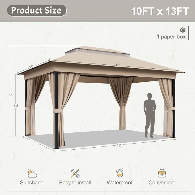 Devoko Outdoor Gazebo for Patio 10'x 13' Heavy Duty Metal Frame Canopy - Image 4