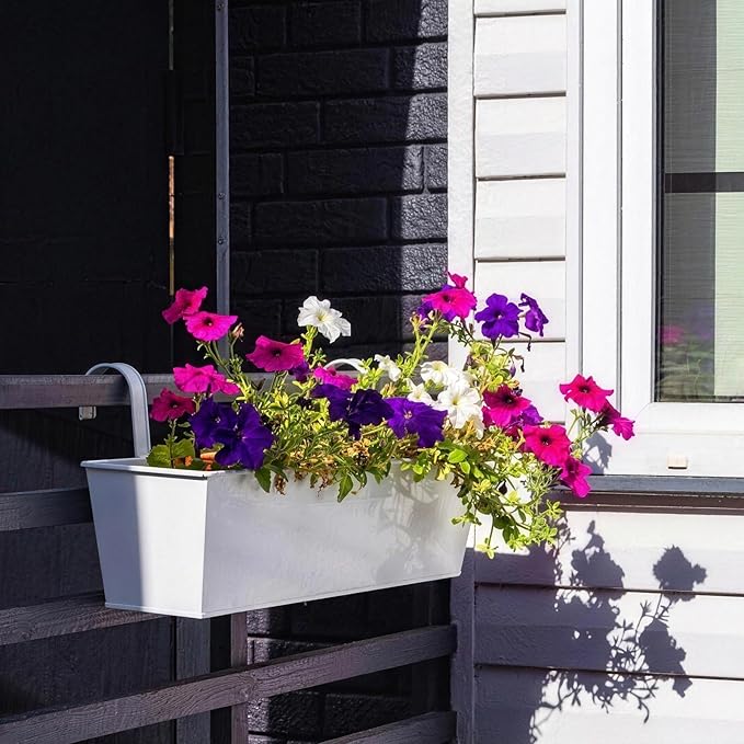 3 Pack Metal Railing Planters, 16 Inch Large Rectangular Hanging Flower Pots - Image 6