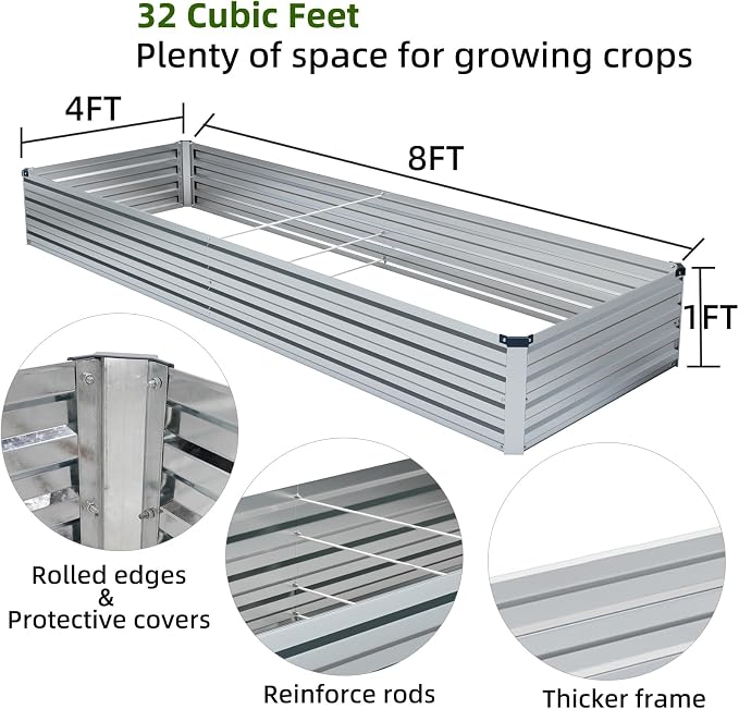 2 Pack 8x4x1FT Galvanized Raised Garden Bed Kit, Outdoor Metal Planter Box - Image 4