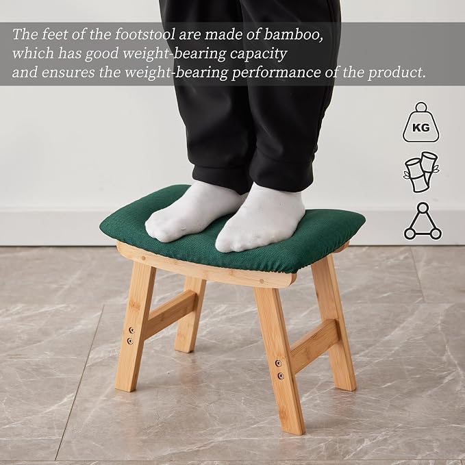 Foot Stool, Bamboo Small Sofa Foot Rest Under Desk, Extra Seating - Image 4