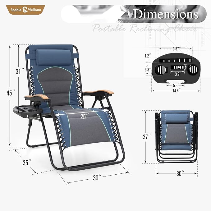 Sophia & William Oversized XXL Zero Gravity Lounge Chair Padded Reclining Lawn - Image 3