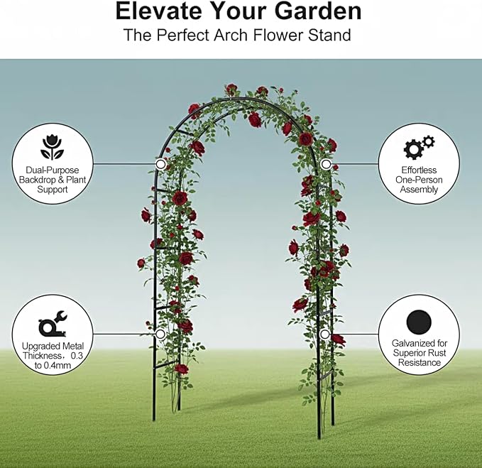 Galvanized Metal Garden Arbor, 7.6ft H x 4.6ft W, Rust-Resistant Heavy-Duty - Image 8
