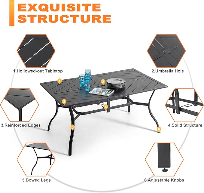 NUU GARDEN 6-Person Outdoor Dining Table, All Weather Patio Table - Image 6