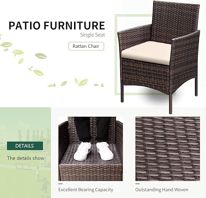 Greesum 3 Pieces Patio Furniture Sets Outdoor PE Rattan Wicker Chairs - Image 4