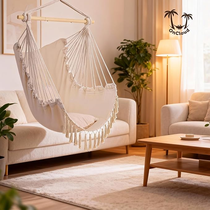 ONCLOUD Hammock Chair Hanging Rope Swing, Load Capacity Up to 550 LBS Macrame - Image 9