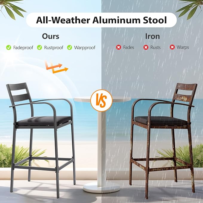 VINGLI 3-Piece Outdoor Bar Set, Aluminum Bar Height Table & 2 Chairs - Image 5