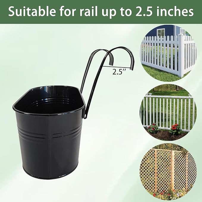 6 Pack Metal Hanging Planter for Outdoor Plants, 10 Inch Black Fence Planters - Image 5
