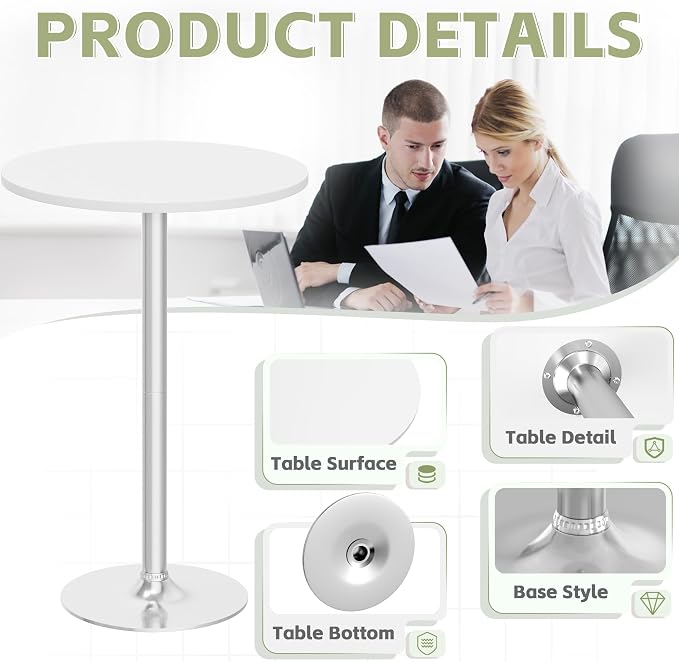 Flamaker Round Bistro Pub Table Modern Style Metal Base MDF Top Cocktail Bar - Image 4