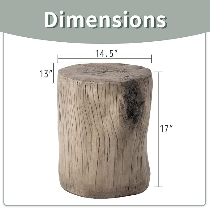 SUNBURY Stump Side Table, Concrete Side Table Coffee Log End Table, Patio Faux - Image 3