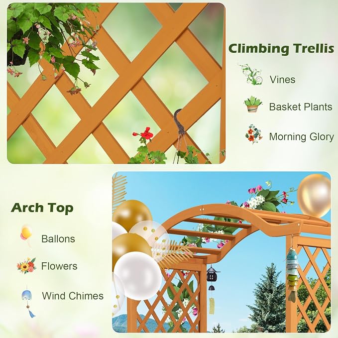Giantex Garden Arbor with Planter, Wooden Planter Arch with Trellis, Outdoor - Image 4